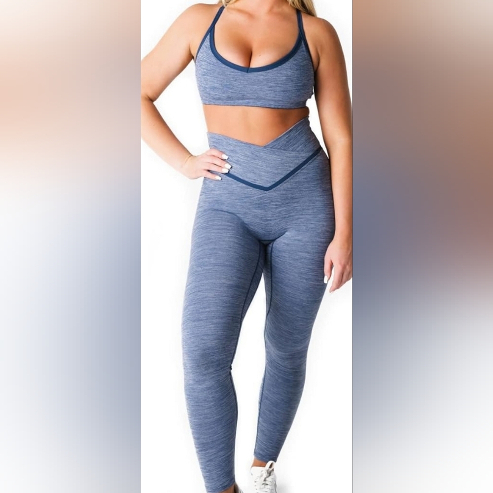 Vitality Woman's Daydream V Pant and Bra Active Set, S, Navy Sky Blue